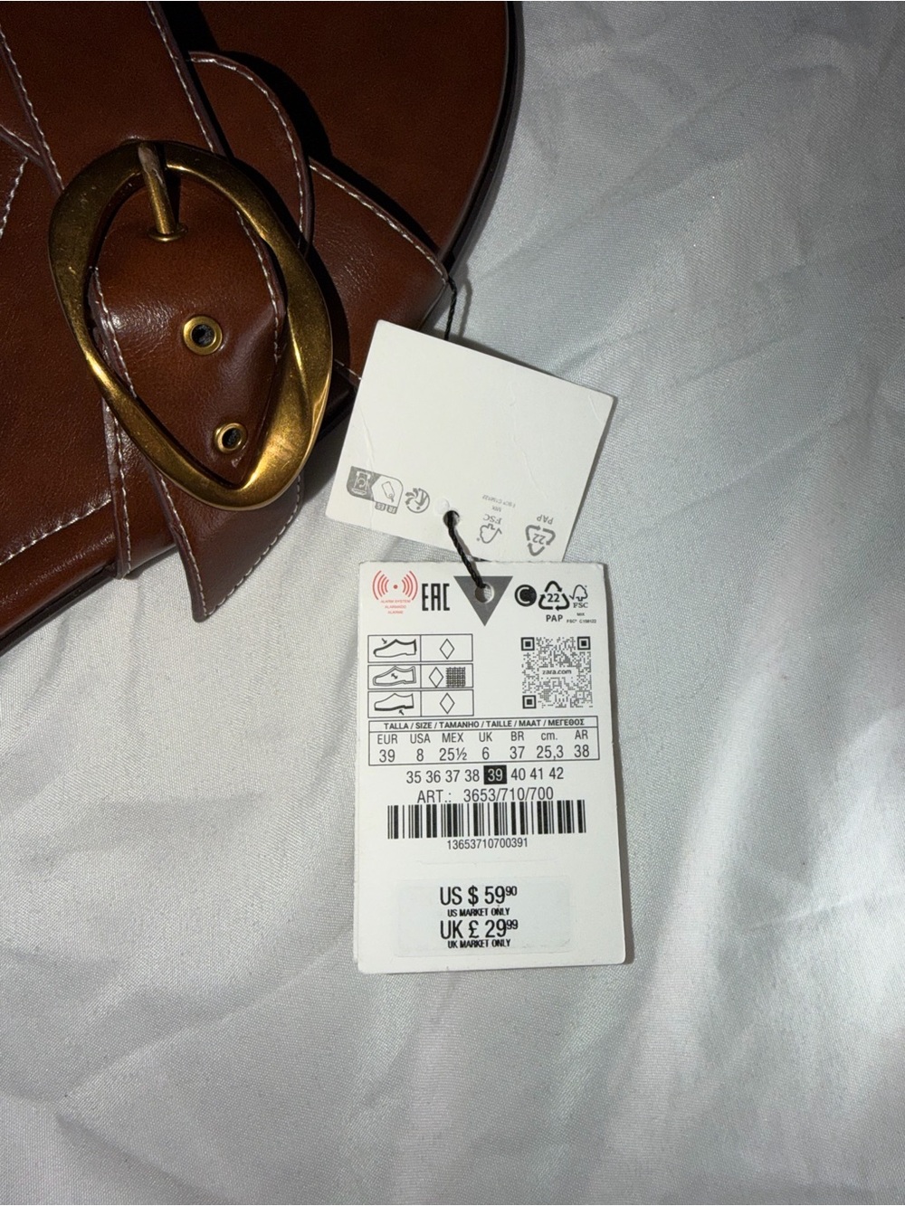 ZARA Brown Leather Slide Sandals with Brass-Tone Buckle - Picture 5 of 5